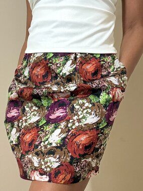 Forever 21 by Twelve by Twelve Silk Floral Skirt Pockets Bustle